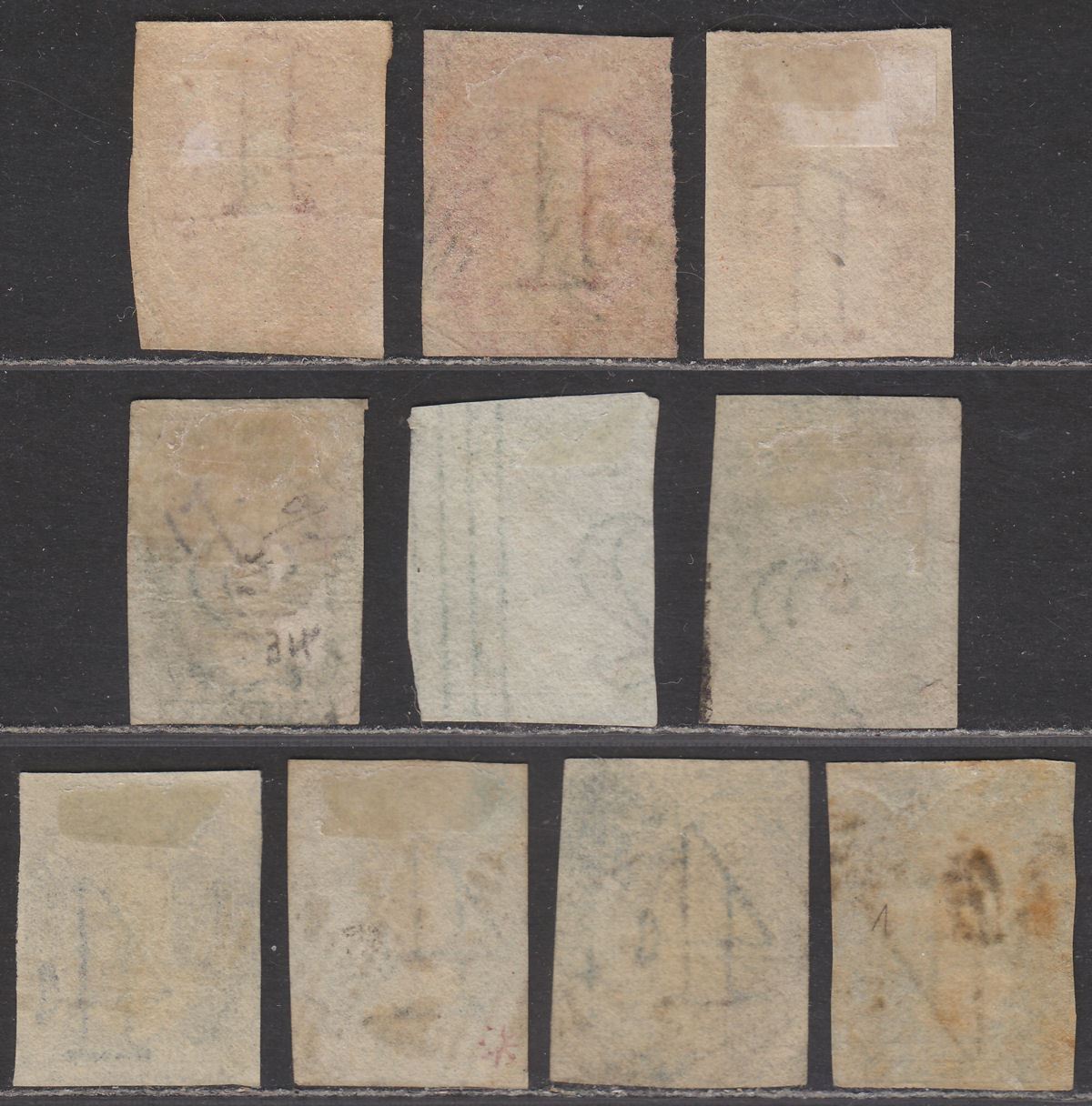 Tasmania 1857 Queen Victoria Chalon Imperf 1d, 2d, 4d Selection Used