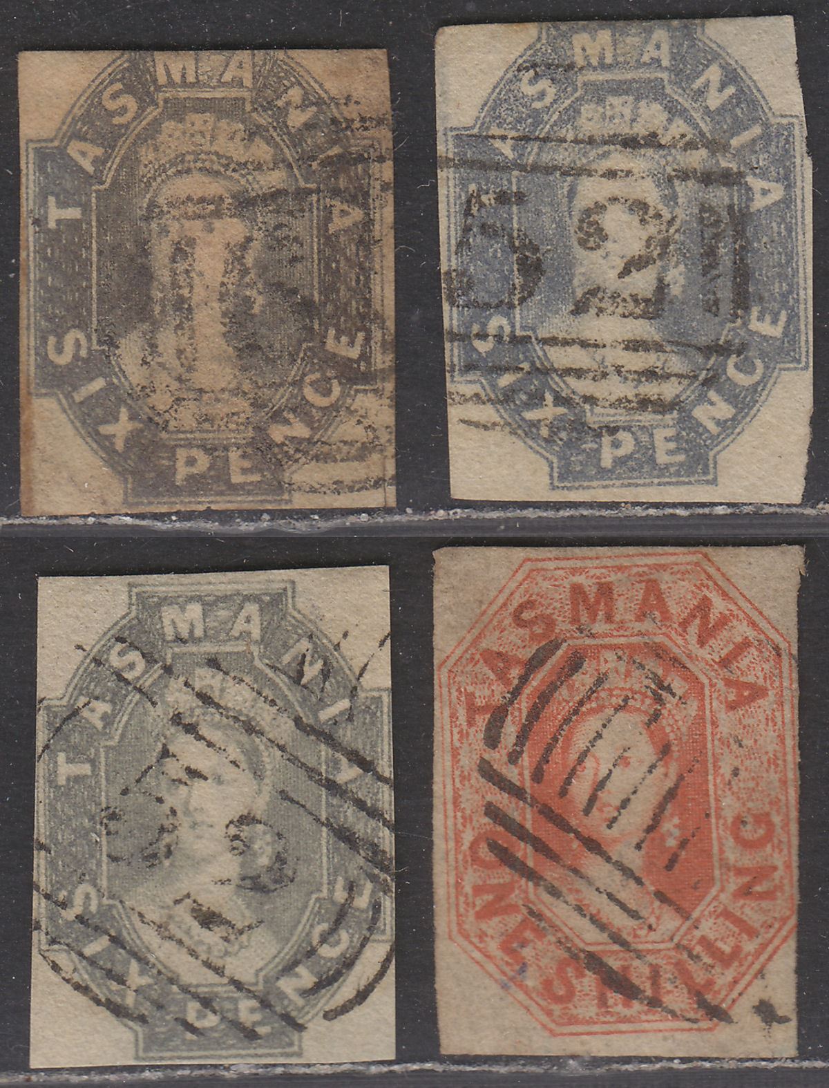Tasmania 1857 Queen Victoria Chalon Imperf 6d Selection, 1sh Used