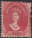 Tasmania 1864 QV Chalon 1d Carmine perf 10 Unused SG59 double print