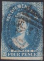 Tasmania 1855 QV Chalon 4d Blue Imperf Used SG18 cat £150