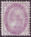Click for more photos and details Tonga 1887 King George 2d Pale Violet perf 12x11½ Mint SG2b