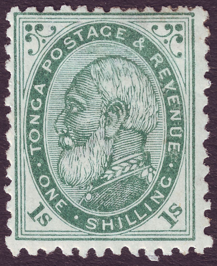 Tonga 1888 King George 1sh Deep Green perf 12x11½ Mint SG4ba