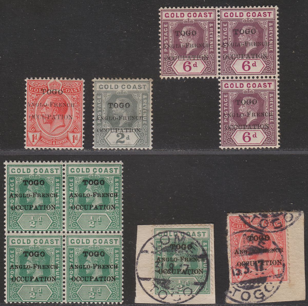 Togo 1915-16 KGV Overprint on Gold Coast Selection to 6d Mint / Used
