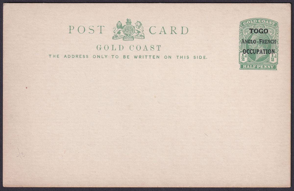 Togo 1916 KGV ½d Overprint Postal Stationery Postcard Unused