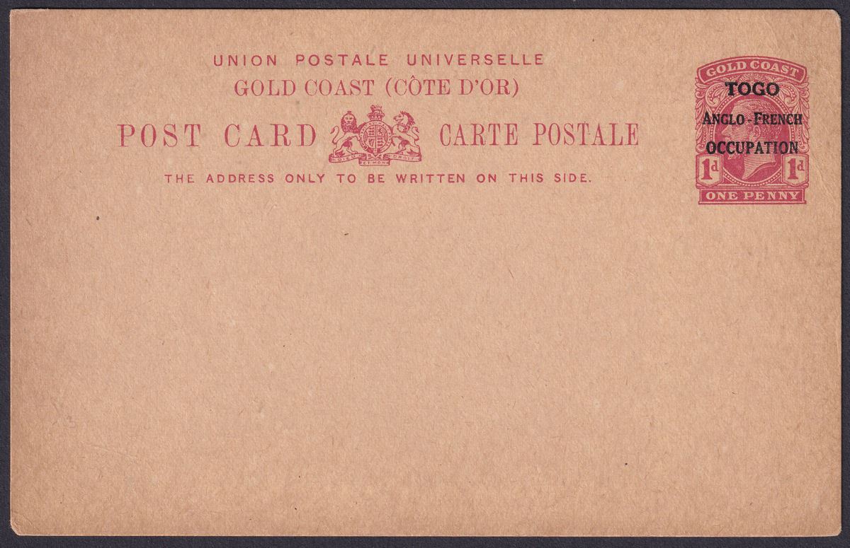 Togo 1916 KGV 1d Overprint Postal Stationery Postcard Unused