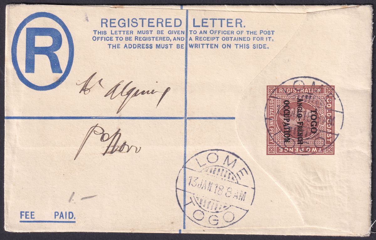 Togo 1918 KGV 3d Overprint Registered Postal Stationery Cover Used LOME Postmark