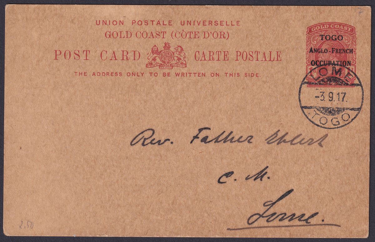 Togo 1917 KGV 1d Overprint Postal Stationery Postcard Used with LOME Postmark