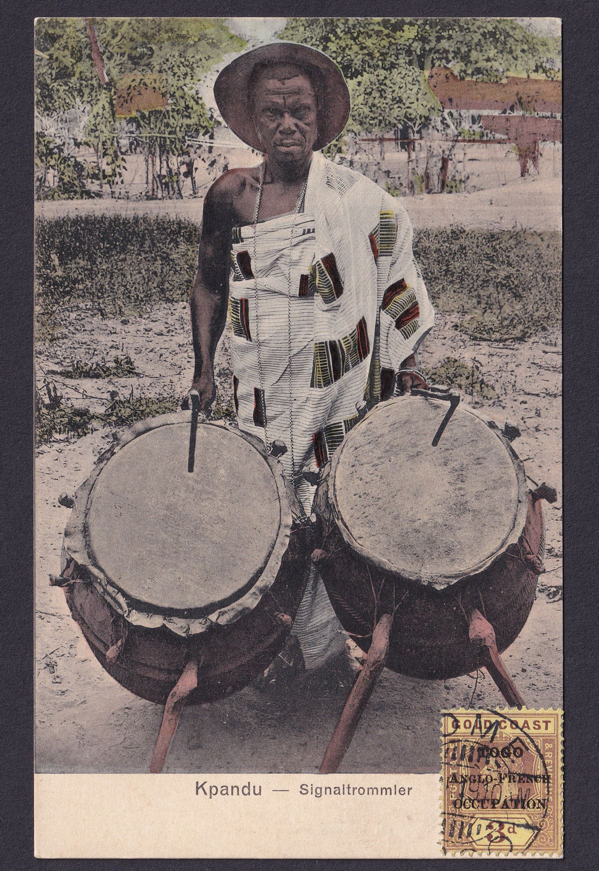 Togo 1916 KGV Used Picture Postcard - with 3d Overprint Stamp Added