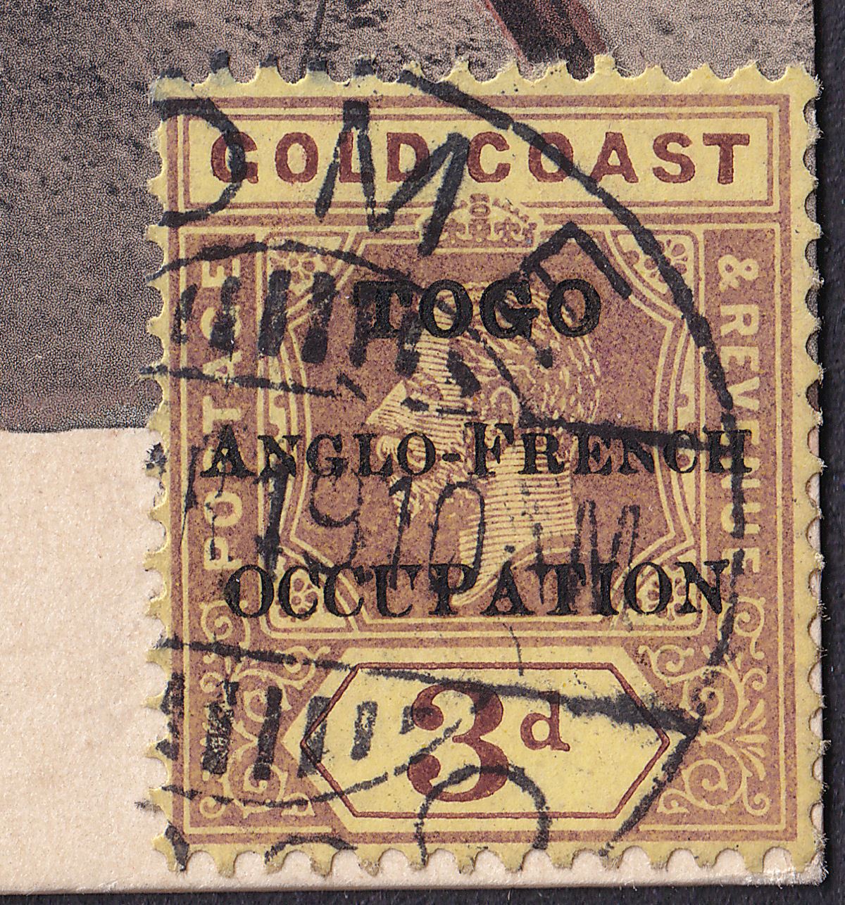 Togo 1916 KGV Used Picture Postcard - with 3d Overprint Stamp Added