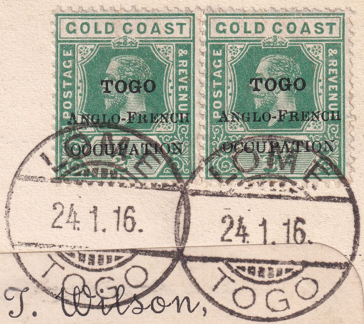 Togo 1916 KGV ½d Opt x2 Used on Mission Picture Postcard LOME to UK Censor Mark