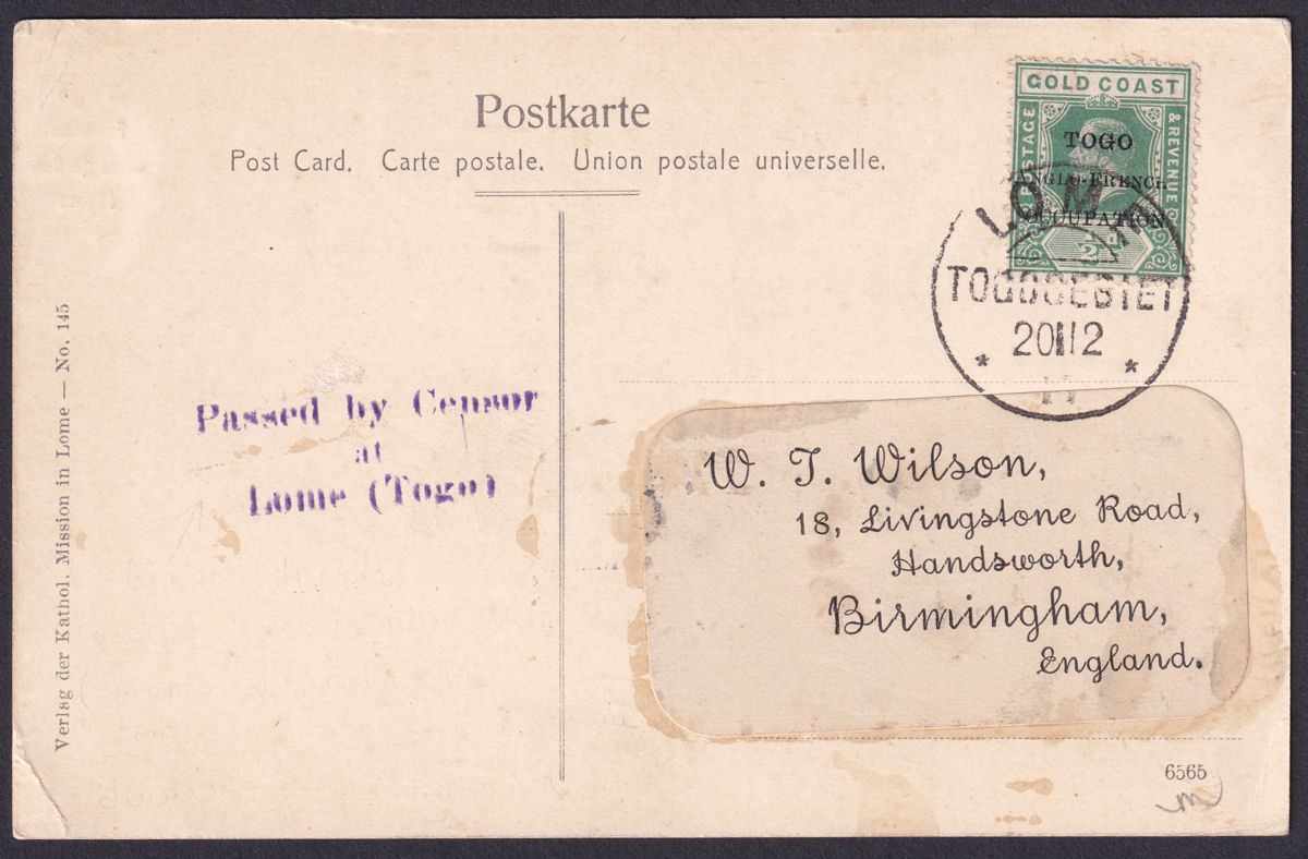 Togo 1915? KGV ½d Opt Used on Picture Postcard LOME to UK Censor Mark