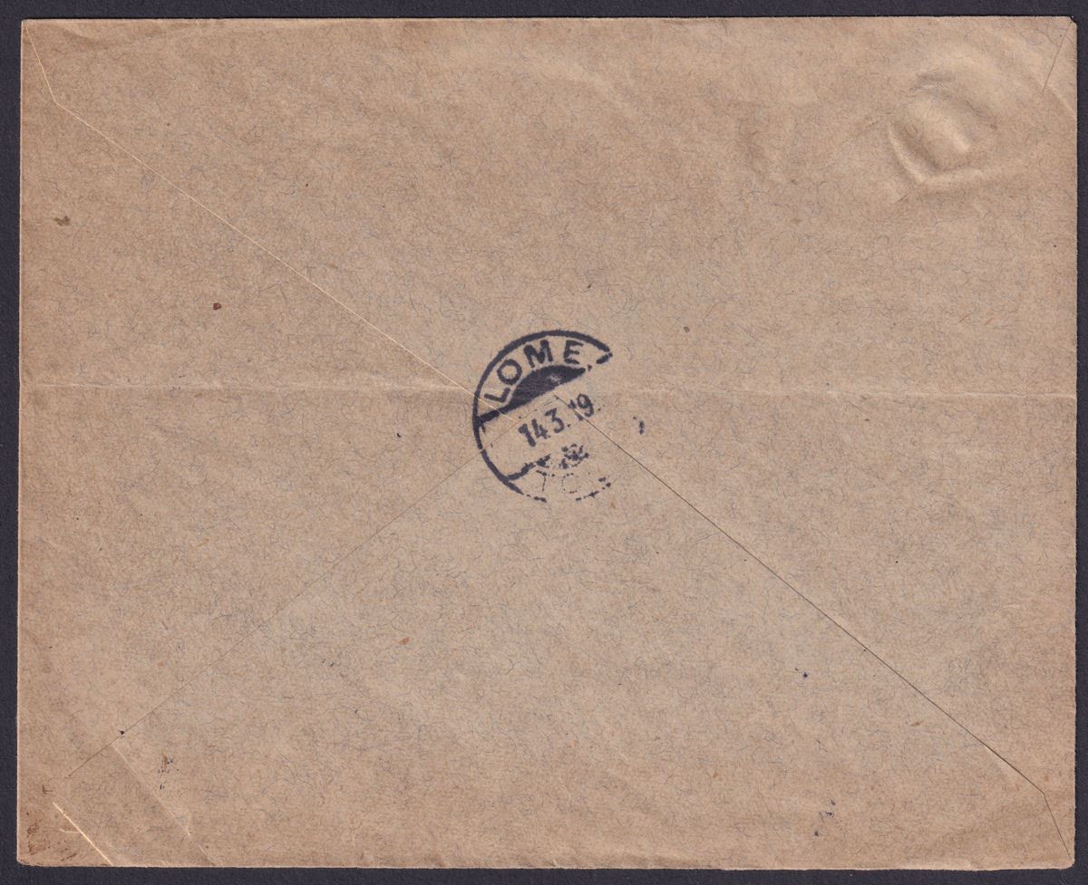 Togo 1919 KGV 1d x 10, ½d x 2 Opts Used on Registered Cover Lome to Saltpond