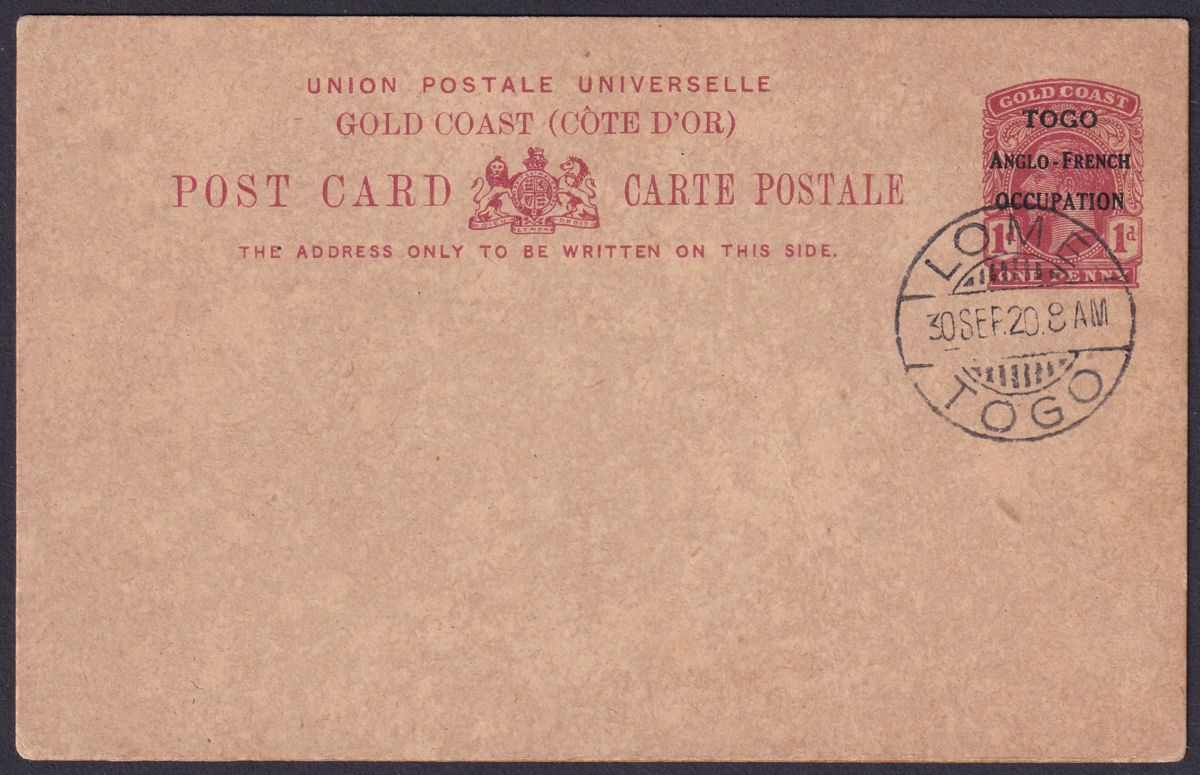 Togo 1920 KGV 1d Overprint Postal Stationery Postcard CTO Used w LOMEPostmark