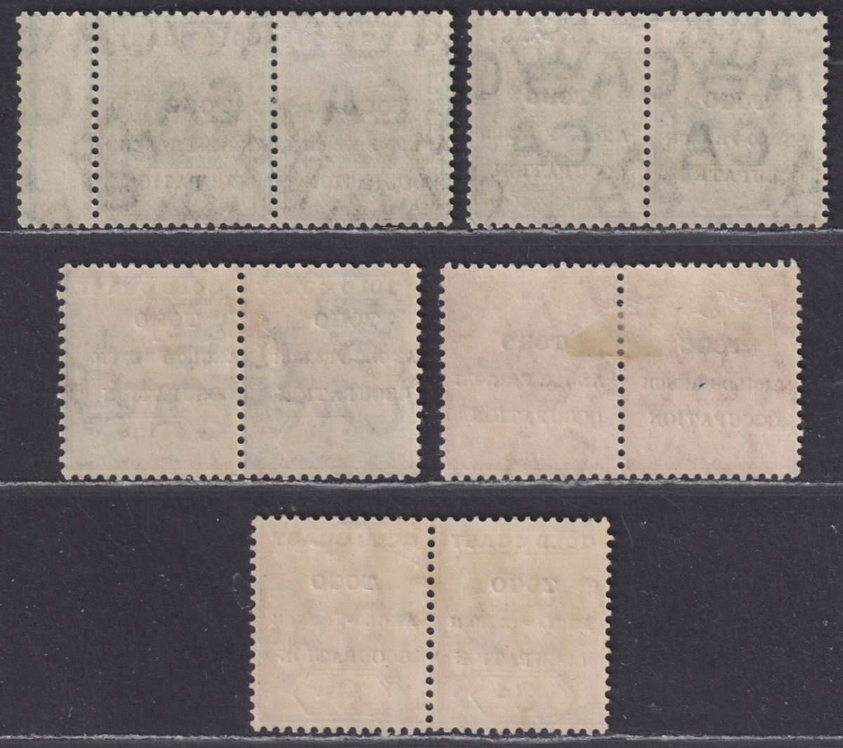 Togo 1915 KGV Overprint on Gold Coast Part Set Small F Pairs to 6d Mint