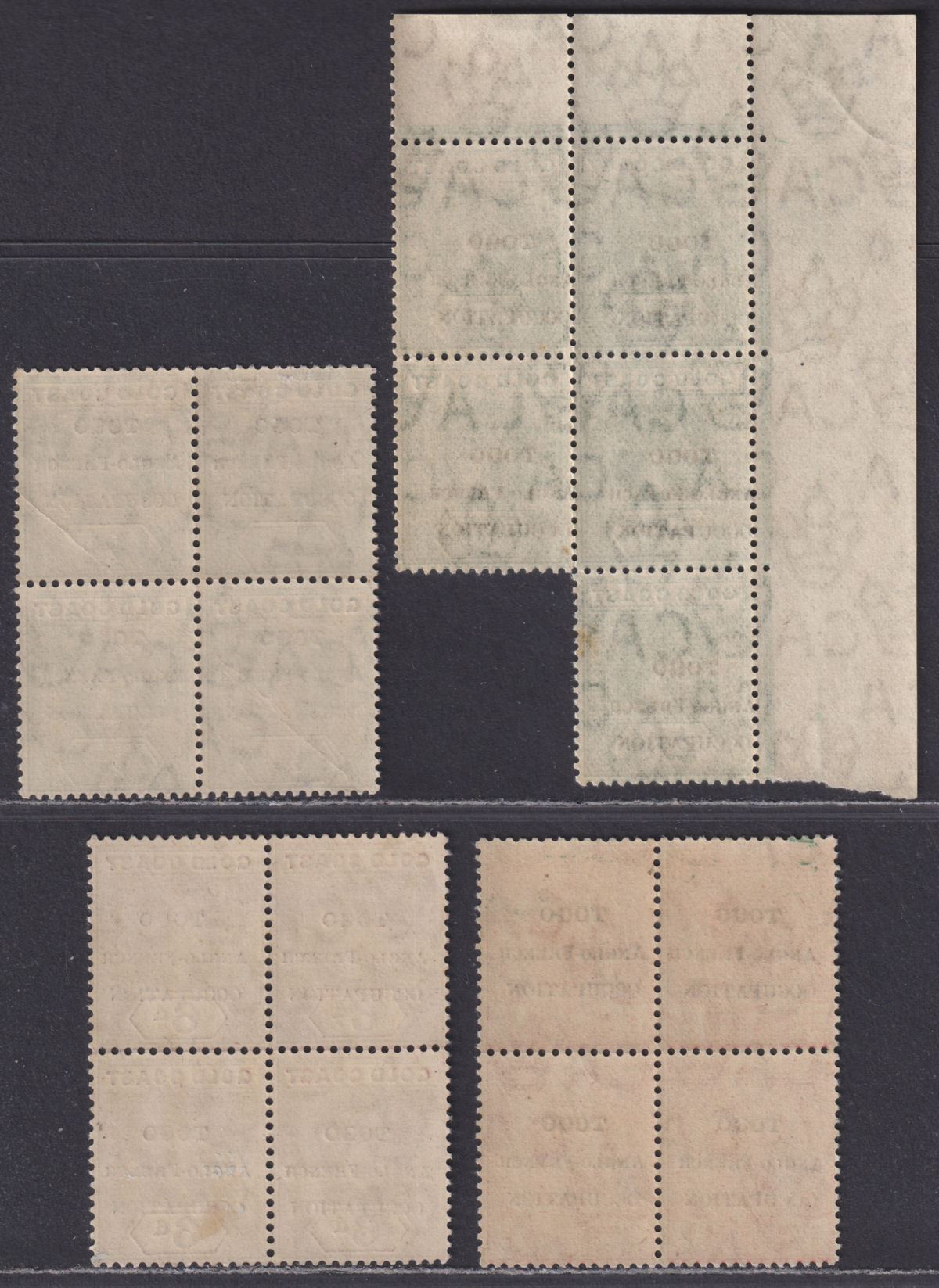 Togo 1915 KGV Overprint on Gold Coast ½d, 1d, 6d Blocks Mint