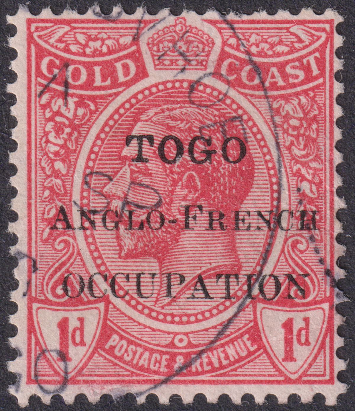 Togo 1915 KGV Accra Opt Gold Coast 1d Red Used with AGBELUVHOE Postmark