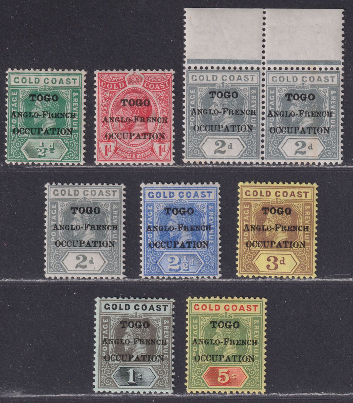 Togo 1916 KGV London Overprint on Gold Coast Part Set to 5sh Mint