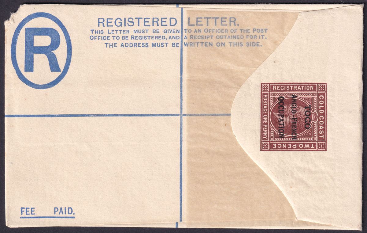 Togo 1916 KGV SPECIMEN Overprint 3d Registered Postal Stationery Cover Unused