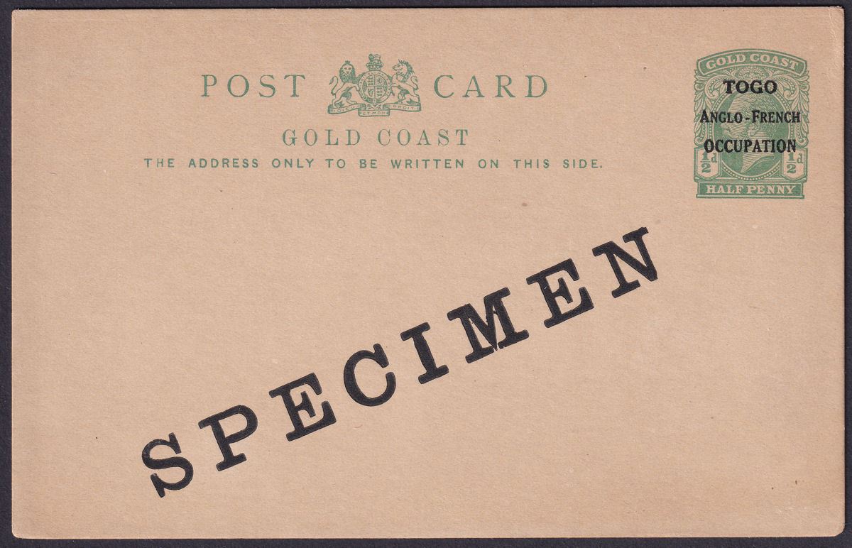 Togo 1916 KGV SPECIMEN Overprint ½d Postal Stationery Postcard Unused