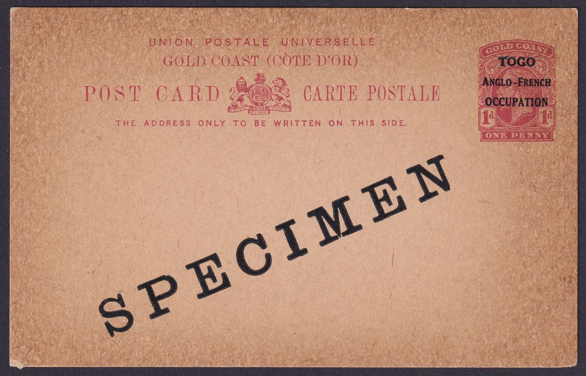 Togo 1916 KGV SPECIMEN Overprint 1d Postal Stationery Postcard Unused