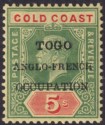 Click for more photos and details Togo 1915 KGV Accra Opt Gold Coast 5sh Small F Variety Mint SG H44a cat £120