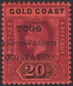 Click for more photos and details Togo 1915 KGV Accra Opt Gold Coast 20sh Purple + Red on Black Mint SG H46 c£200