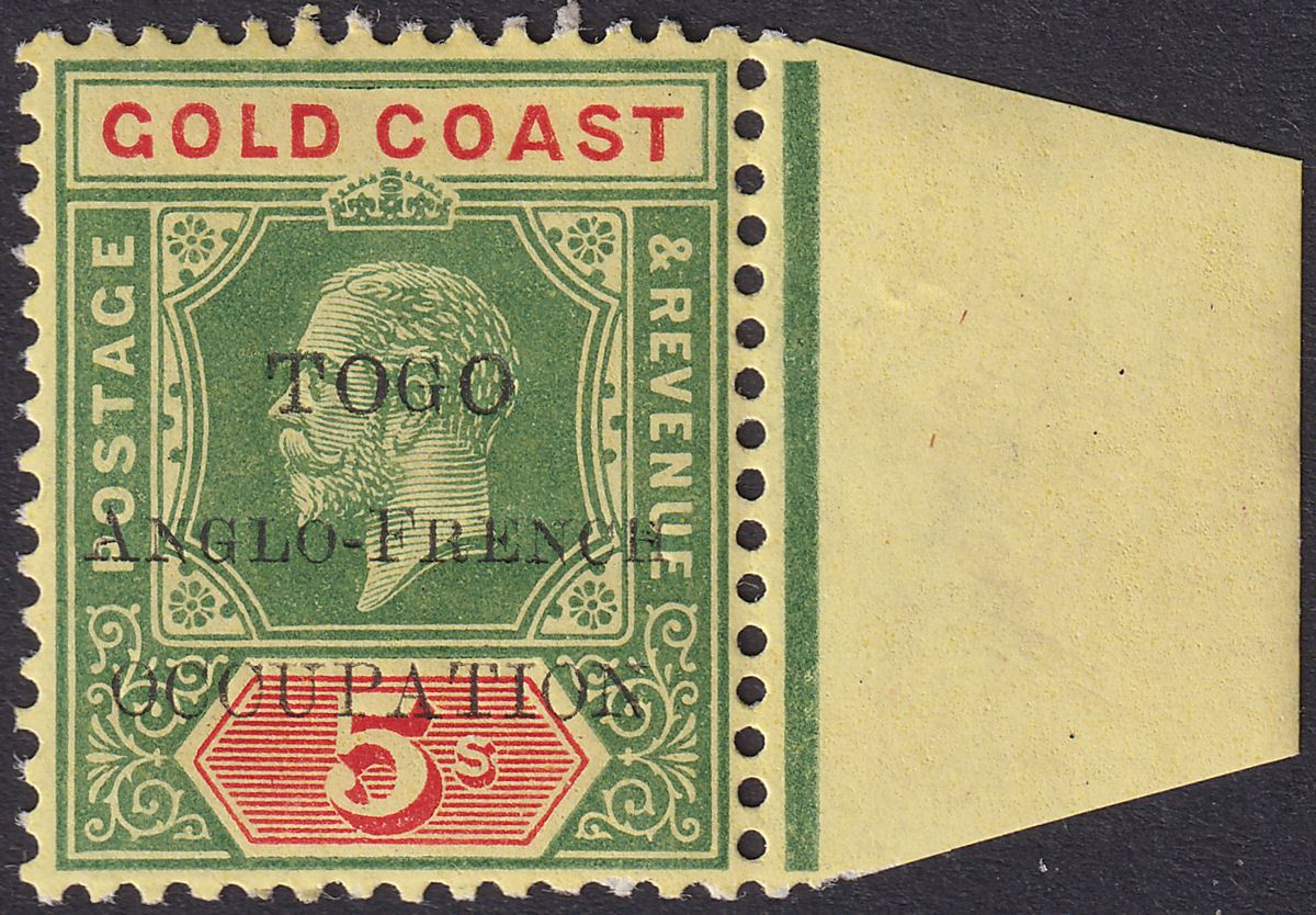 Togo 1915 KGV Accra Opt Gold Coast 5sh Thin G Variety Mint SG H44b cat £160