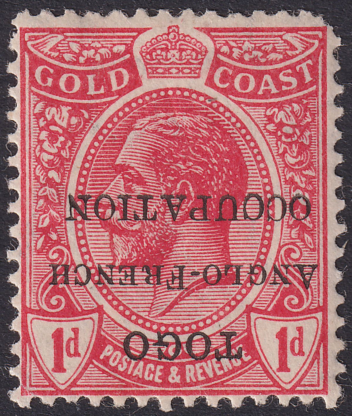 Togo 1915 KGV Accra Opt Gold Coast 1d Inverted Opt Variety Mint SG H35h cat £170