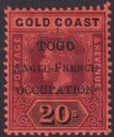 Togo 1915 KGV Accra Opt Gold Coast 20sh Purple + Red on Black Mint SG H46 c£200