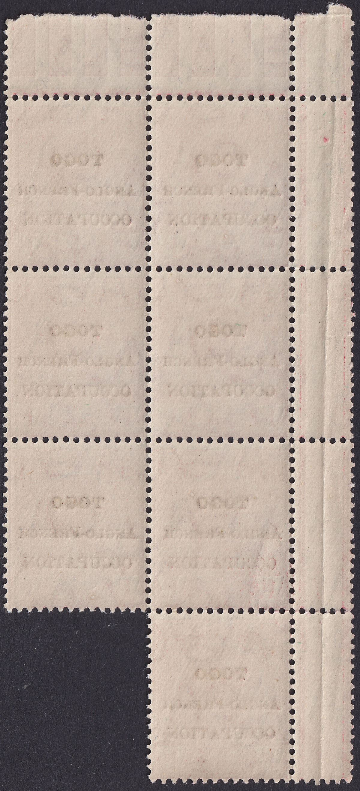 Togo 1916 KGV London Opt Gold Coast 1d Corner Block of 7 Mint SG H48