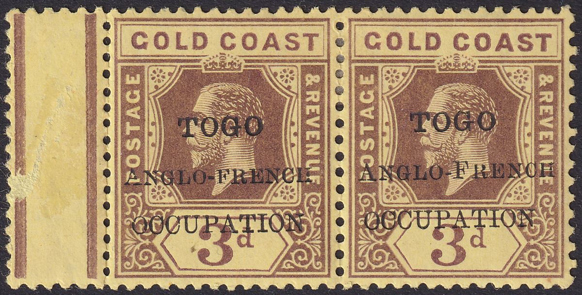 Togo 1915 KGV Accra Opt Gold Coast 3d Small F Variety Pair Mint SG H38a
