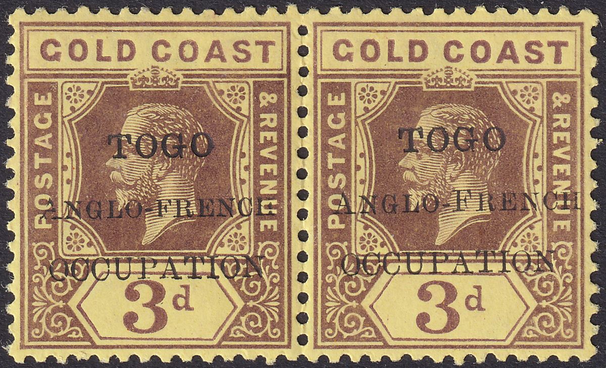 Togo 1915 KGV Accra Opt Gold Coast 3d Small F Variety Pair Mint SG H38a