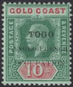 Togo 1915 KGV Accra Opt Gold Coast 10sh Green + Red on Green Mint SG H45 cat £65