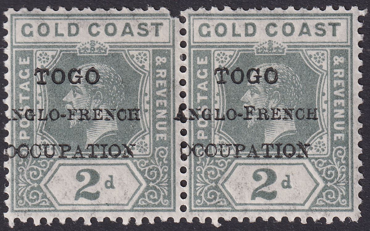 Togo 1915 KGV Accra Opt Gold Coast 2d Small F + Mispl Variety Pair Mint SG H36a