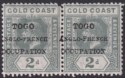 Click for more photos and details Togo 1915 KGV Accra Opt Gold Coast 2d Small F + Mispl Variety Pair Mint SG H36a