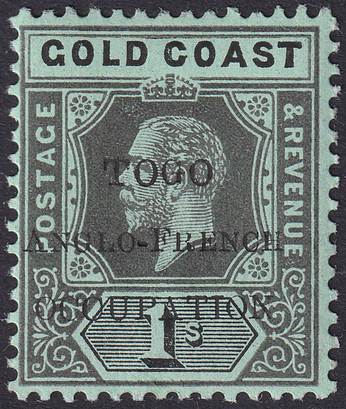 Togo 1915 KGV Accra Opt Gold Coast 1sh Thin G Variety Mint SG H41b cat £40