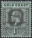Click for more photos and details Togo 1915 KGV Accra Opt Gold Coast 1sh Thin G Variety Mint SG H41b cat £40