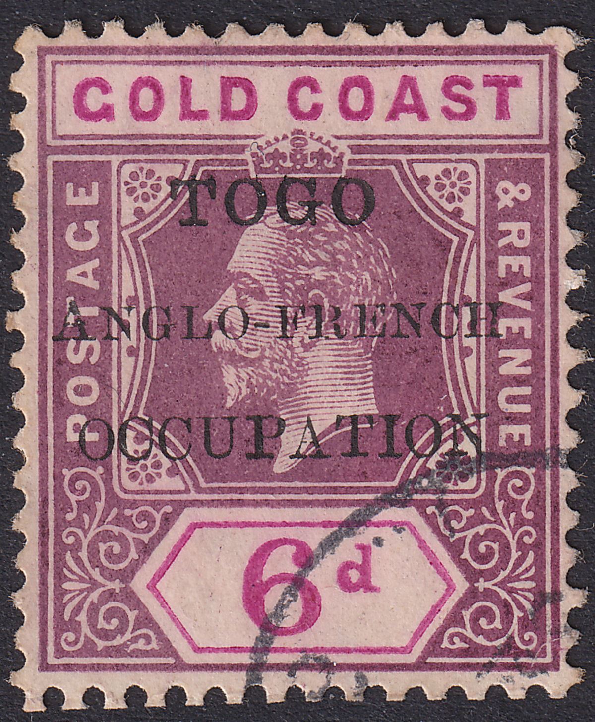 Togo 1915 KGV Accra Opt Gold Coast 6d Purple Small F Variety Used SG H40a cat£20