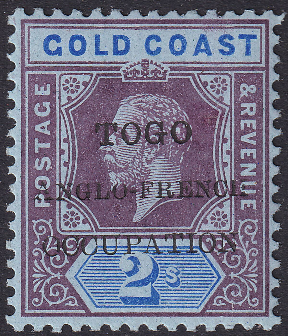 Togo 1915 KGV Accra Opt Gold Coast 2sh Small F Variety Mint SG H42a cat £50