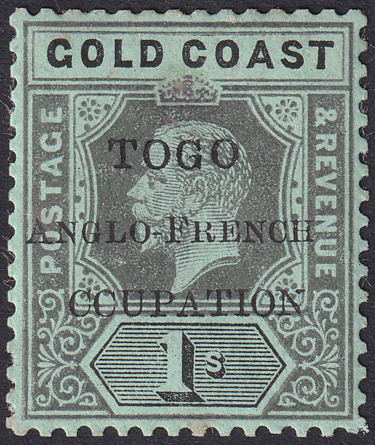 Togo 1915 KGV Accra Opt Gold Coast 1sh CCUPATION Variety Mint SG H41f c£200 FLT