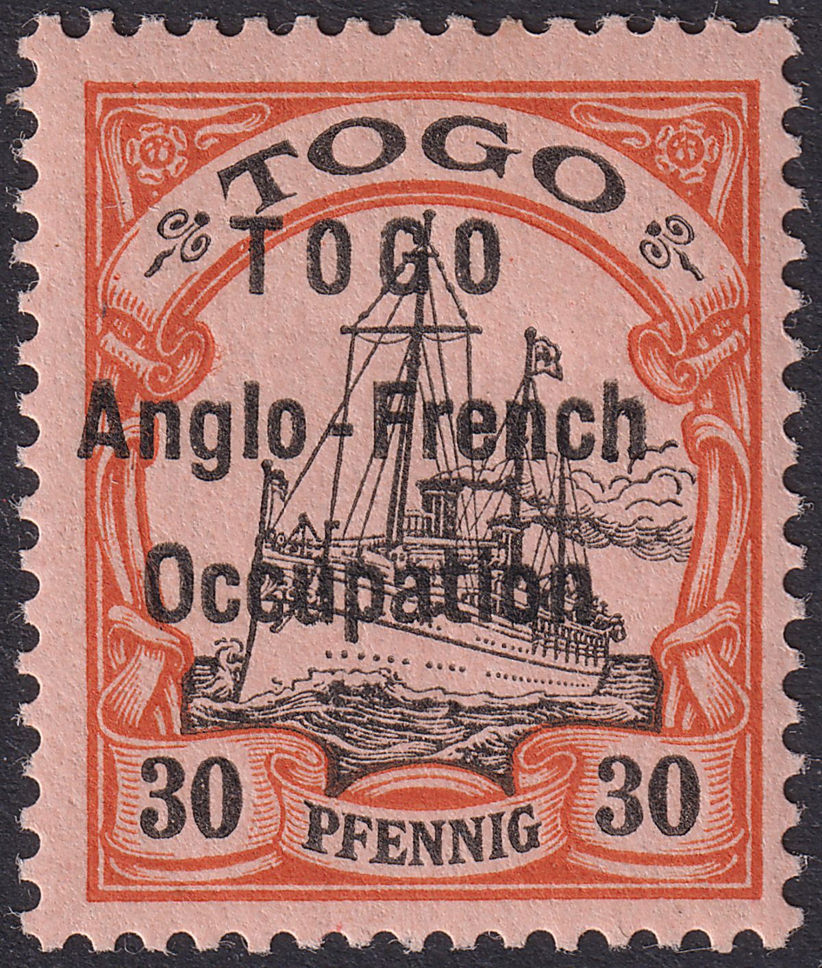 Togo 1914 KGV German Yacht 30pf Black + Orange on Buff Mint SG H6 cat £55
