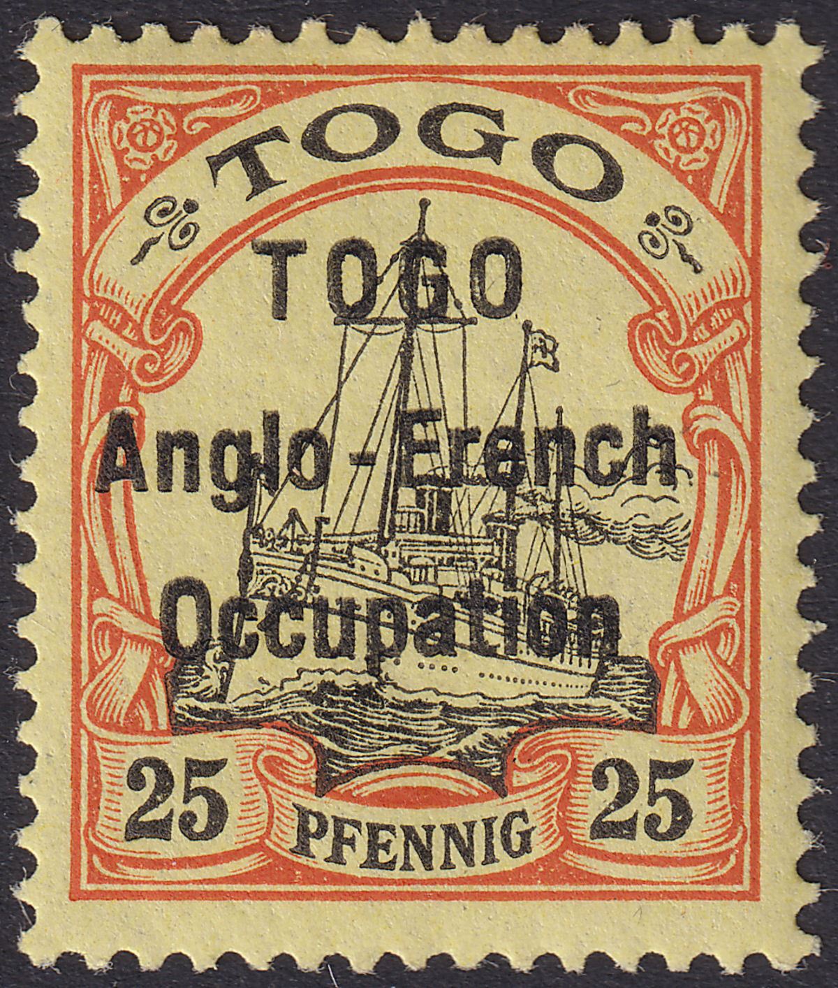 Togo 1914 KGV German Yacht 25pf Black + Red on Yellow Mint SG H5 cat £42