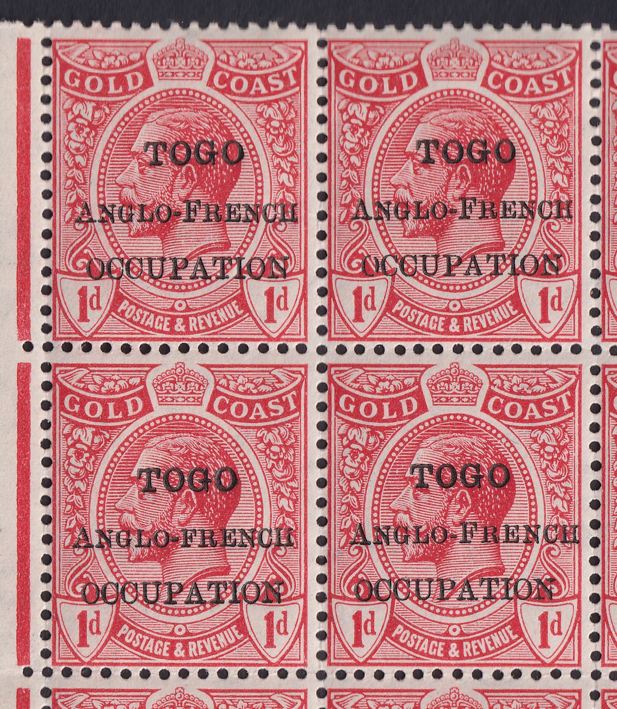 Togo 1915 KGV Accra Opt Gold Coast 1d Red Small F Variety Pt Sheet Mint SG H35a