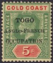 Click for more photos and details Togo 1915 KGV Accra Opt Gold Coast 5sh Green + Red on Yellow Mint SG H44 cat £35