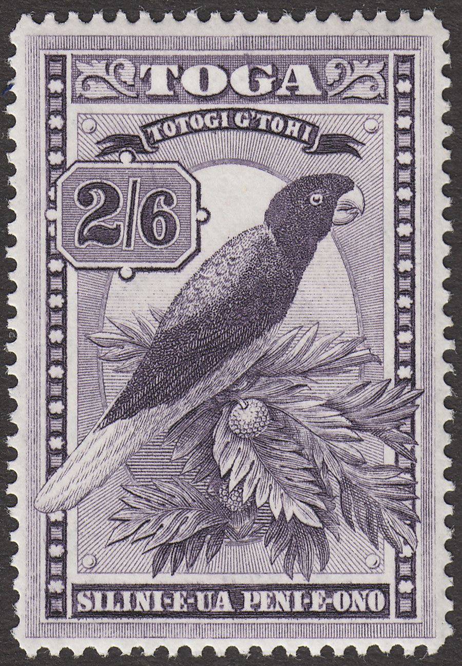Tonga 1943 KGVI Shining Parrot 2sh6d Deep Purple Mint SG81
