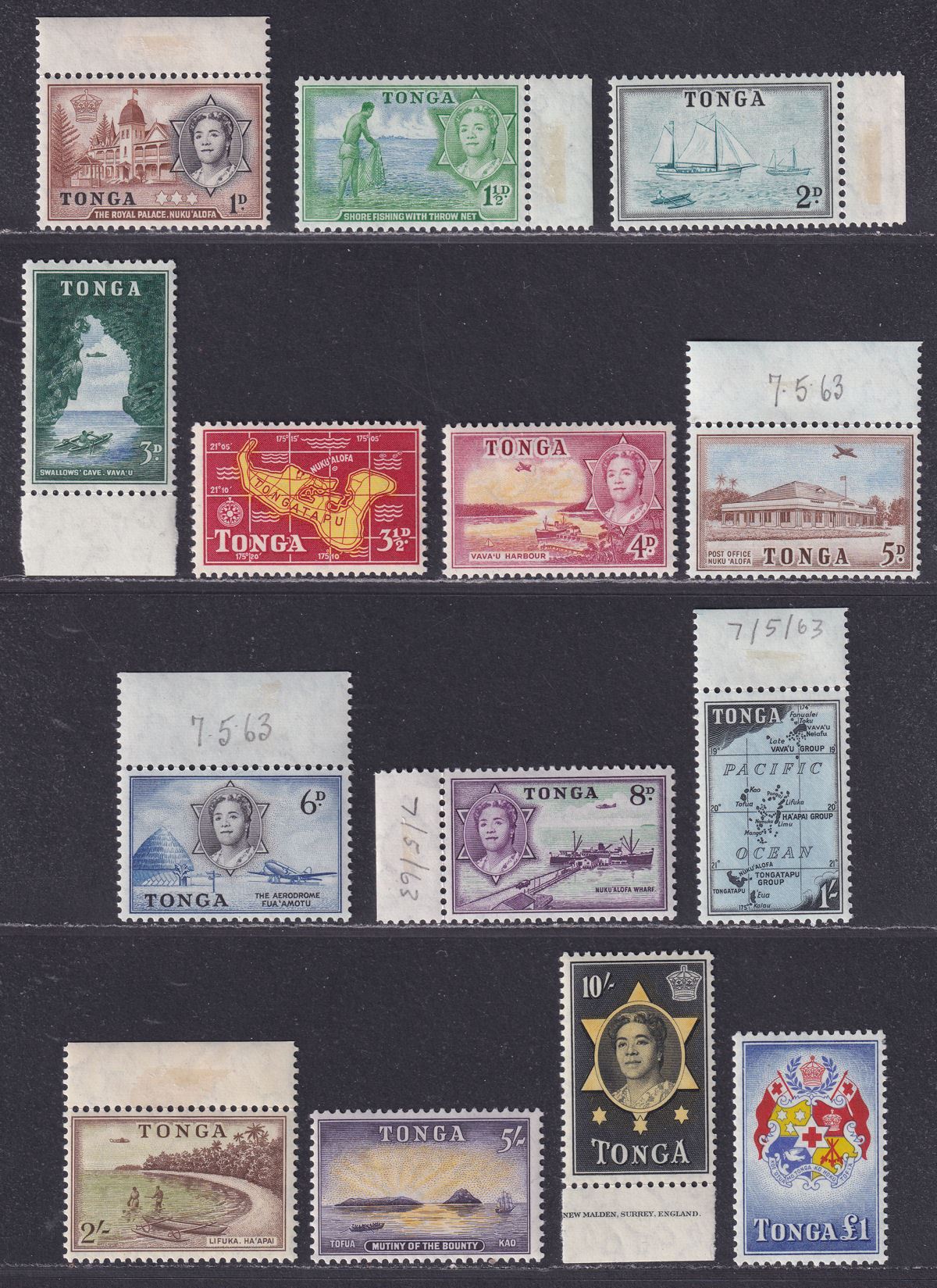 Tonga 1953 QEII Queen Salote Set Mint SG101-114 cat £95