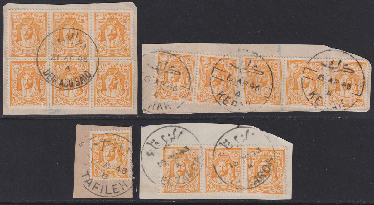 Transjordan c1942-46 5m Postmark Selection inc DEIR ABU SAID, TAFILEH, EL ZARQA
