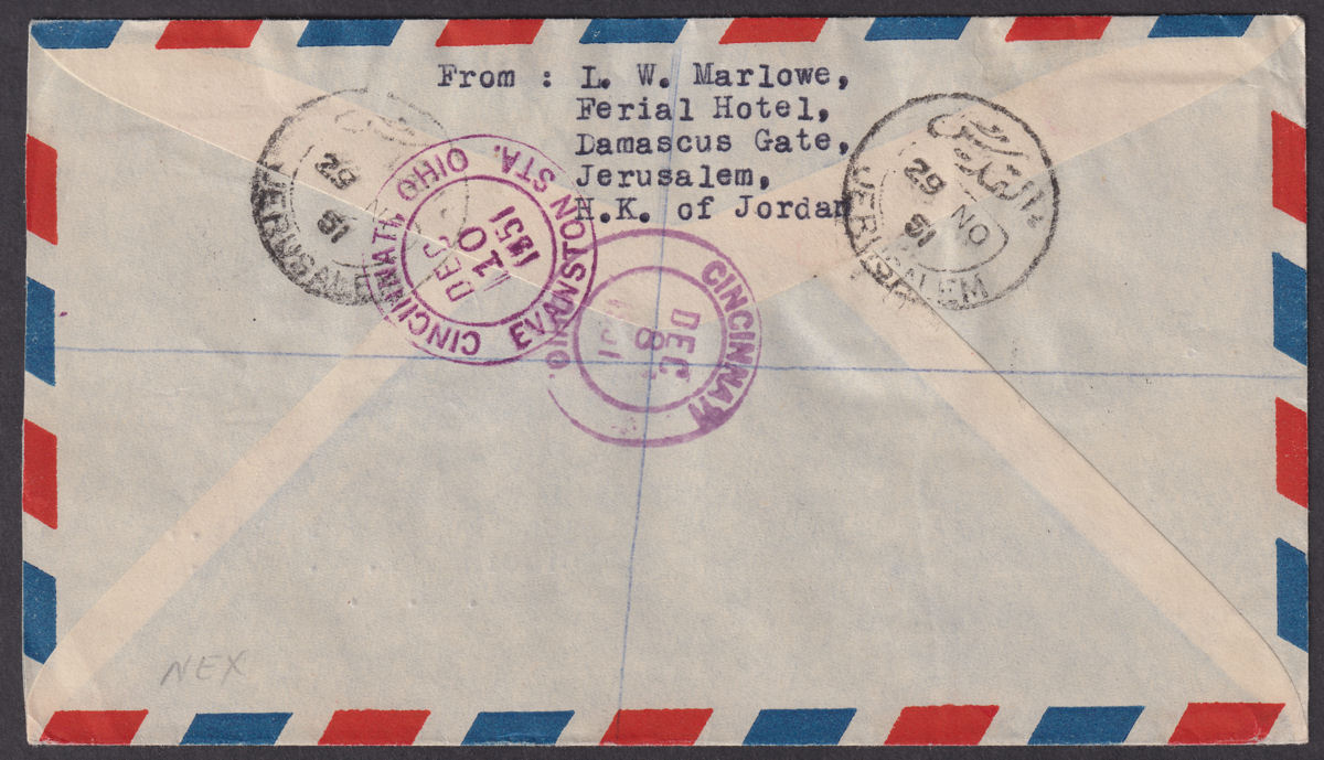 Jordan Occupation Palestine 1951 Opt Double Tax 5m + Others Used Cover SG PT38b