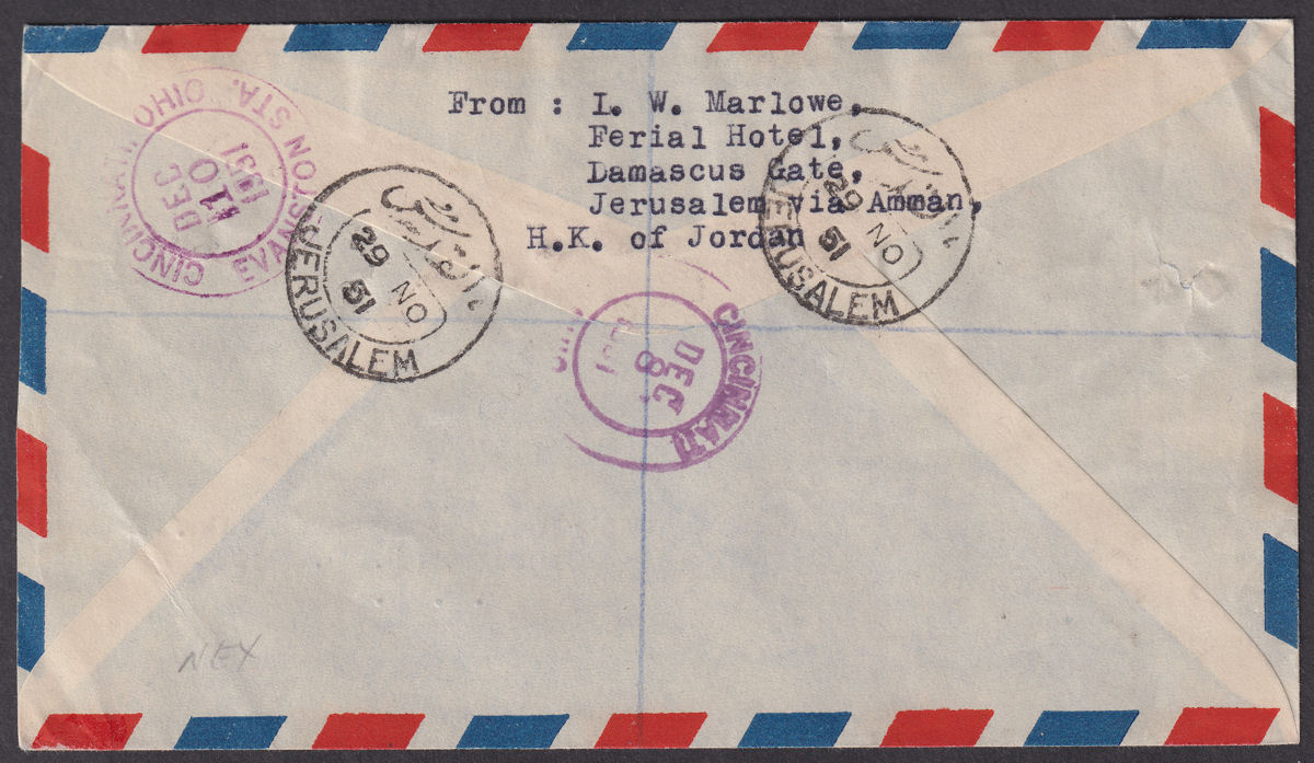 Jordan Occupation Palestine 1951 Opt Inverted Tax 2m +Others Used Cover SG PT36a