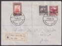 Click for more photos and details Jordan 1956 Opt Inverted Tax 15f, Opt Tax 5f Airmail 10f Used Regd Cover SG 410a